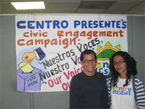 Andres Del Castillo, 19, is active in Suffolk University's  Student Immigration Movement and a major proponent of the DREAM Act. Pauli Munguia, also 19, is the face of Centro Presente's civic engagement campaign. ~Photo by Lauren Ostberg