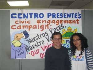 Andres Del Castillo, 19, is active in Suffolk University's  Student Immigration Movement and a major proponent of the DREAM Act. Pauli Munguia, also 19, is the face of Centro Presente's civic engagement campaign. ~Photo by Lauren Ostberg