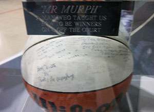 Photos and other memorabilia from Mr. Murph’s time with the boys basketball program was on hand Friday.