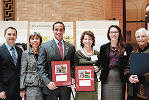 Mayor Curtatone and Meridith Levy stand proud with their CPA awards together with Rep. Carl Sciortino, Rep.Denise Provost, Senator Pat Jehlen and Emily Monea, the City’s Community Preservation Act Manager. 