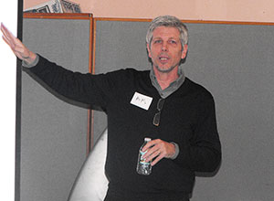 ADD Inc. Principal B.K. Boley addresses the 50-plus residents who joined in a community-brainstorming meeting about Tufts’ plans for the site where the Powder House School now stands. 