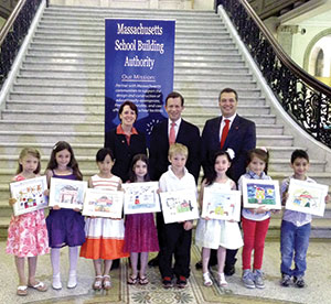 Bottom row: Lauren Monteiro, Niamh Gallagher, Ellen Sun, Emma Bourbeau, Jack Guy, Mariah Kennedy, Anahi Gutierrez, Belal Shabeneh ;Top row, Pat Packard, Director of Government Banking Santander Bank, Treasurer Steve Grossman, and Juan Davila Head of Specialty Banking of Santander Bank.