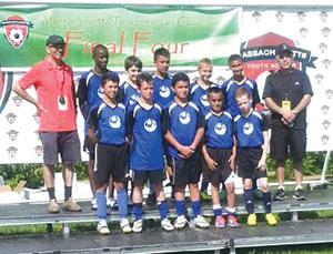 Back row: Coach Paul Clarke, Tarekgn O'Neill, Luca Duclos-Orsello, Ben Lopez, Diego Garcia, Tyler Whitney-Ellis, Coach Julio Veliz. Front row: Jeremy Rodriguez, Oliver Clarke, Alexis Figuerroa, Diego Nolasco, Owen Sheehy.