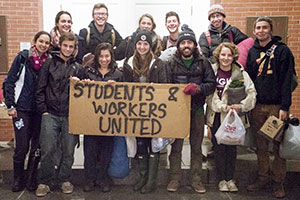 Tufts students stood up for contracted service workers last week, and achieved their goal of stopping layoffs of janitorial staffers. 