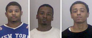 The three adult arrested suspects (L to R): Jatquan Hyman, age 20; Jarrell Inge, age 26; and Jose Lopez, age 22.