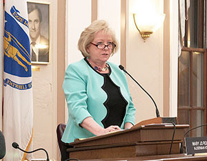 Alderman At Large Mary Jo Rossetti led the public hearing that allowed residents to air their grievances regarding the current ordinance. ~Photo by Douglas Yu 