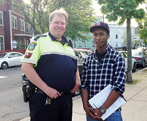 The youths of Teen Empowerment will be spending some quality time with members of the Somerville Police Department, each getting to know and understand the other a bit better. (L to R) Officer Mike Wyatt and Marco Jean Baptiste