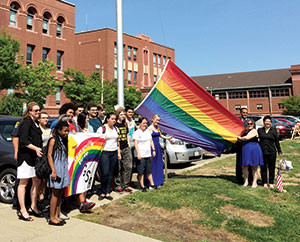 Members of the public joined with officials for the raising of the rainbow flag last week, signifying solidarity among all Somerville residents with the LGBTQ community. 