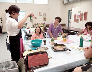 The Council on Aging’s Nutritionist Mimi DelGizzi gave a master class demonstration of cooking techniques and nutritional health last week at the Cross Street Center.