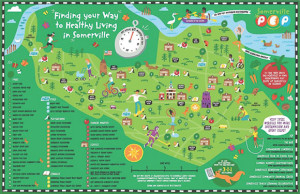 The Somerville PEP “Healthy Living in Somerville” map, available for a close-up view at www.somerville.k12.ma.us/pep.
