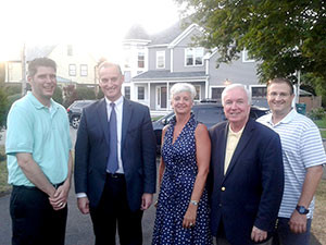 Left to right: Medford City Councilor Adam Knight, Somerville Ward 3 Alderman Bob McWatters, Candidate for Mayor Stephanie Muccini Burke, retiring Mayor Michael J. McGlynn and Medford City Councilor Paul Camuso. 