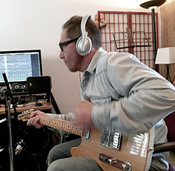 Author/Actor Paul Carafotes in the studio, laying down some tracks for the Sing With Charlie Bubbles CD.