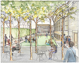 Conceptual drawing for the green space back area.