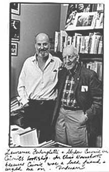 L to R: Poet Lawrence Ferlinghetti with the late owner of the Grolier, Gordon Cairnie.