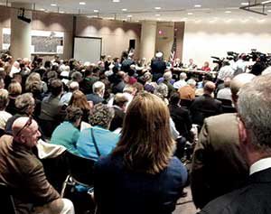 A fired-up group area residents attended the MassDOT board/FMCB meeting on Monday, with many arguing in favor of seeing the GLX project through to completion. ~Photo courtesy of the MBTA