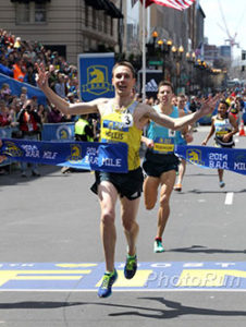 Nick Willis winning the B.A.A. Invitational Mile in Boston in 2014. ~Photo by PhotoRun.net 