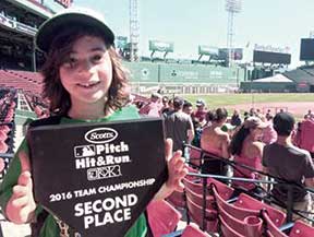 Somerville’s Emmett Easton proudly showed off his Second Place award at Fenway Park.