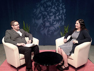 Somerville-Cambridge Elder Services (SCES) Protective Services Caseworker Norah al-Wetaid (right) recently appeared on the public access program Aging Well to discuss elder abuse and how her program works to mitigate that issue. Aging Well is a production of SCES, and is hosted by agency Director of Outreach and Community Relations, Nathan Lamb (left). 