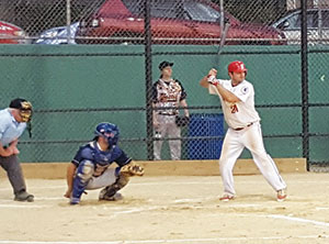 Somerville Alibrandis face off with the East Boston Knights in the first round of the 2016 Yawkee Baseball League championship playoffs. ~Photo by Kevin Dickinson