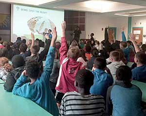 Students participate in a concussion awareness presentation. ~ Photo courtesy of Concussion Legacy Foundation